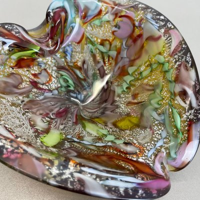 Multicolor Murano Glass Bowl Gold Flakes Shell Ashtray by Dino Martens, Italy, 1960s-QZ-1425952