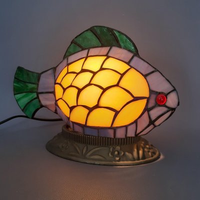 Multicolored Leaded Glass Fish Table Lamp with Brass Base, 1970s-PWG-2041259