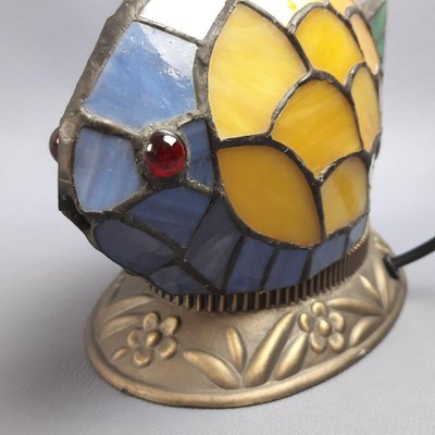 Multicolored Leaded Glass Fish Table Lamp with Brass Base, 1970s-PWG-2041259