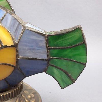 Multicolored Leaded Glass Fish Table Lamp with Brass Base, 1970s-PWG-2041259