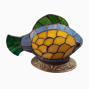 Multicolored Leaded Glass Fish Table Lamp with Brass Base, 1970s-PWG-2041259