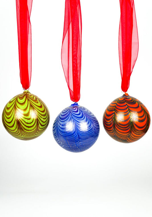 Multicolour and Gold Leaf 24k Christmas Balls from Made Murano Glass, Set of 3