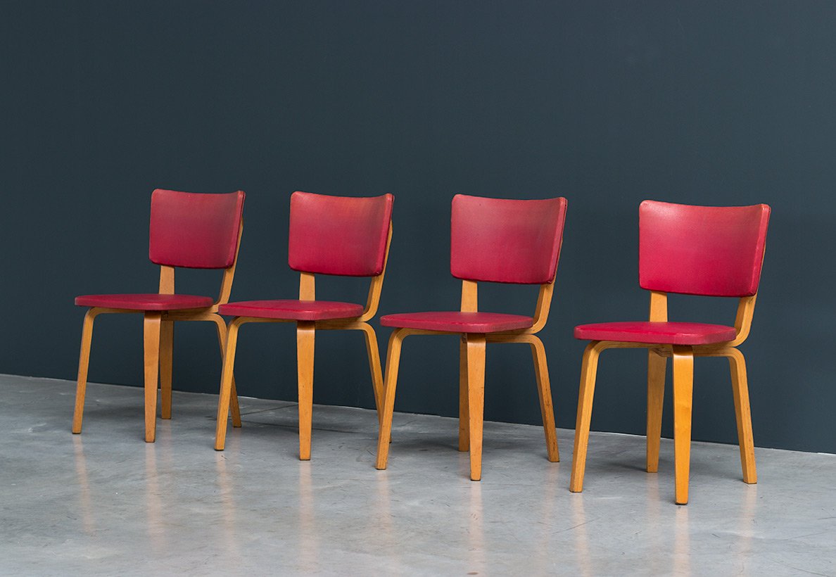 Multiplex Plywood Dining Chairs by Cor Alons for De Boer, 1949, Set of 4