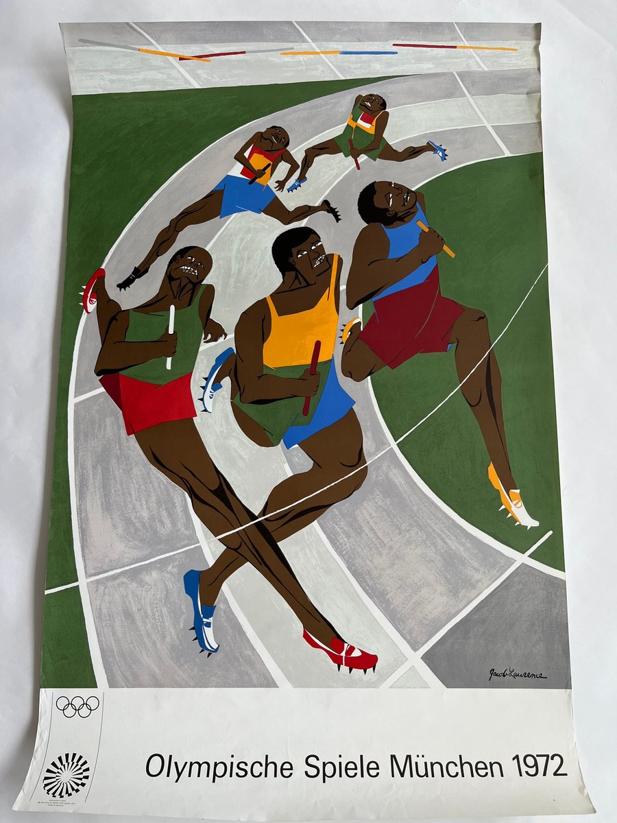 Munich Olympic Games Relay Race Lithograph Poster by Jacob Lawrence, 1972