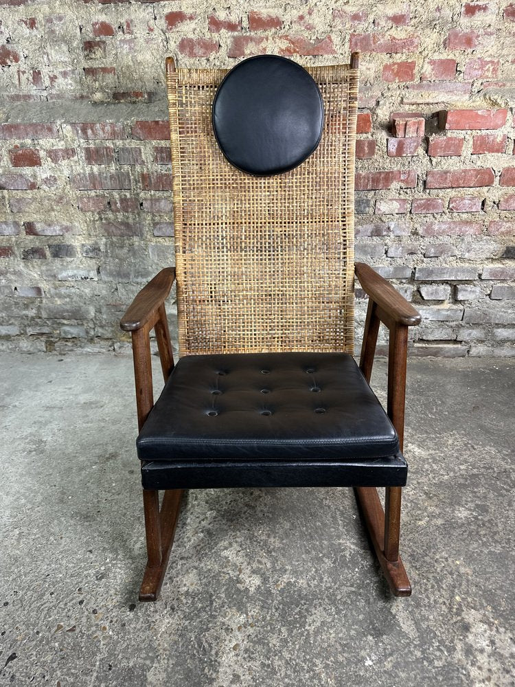 Muntendam Rocking Chair in Teak and Rattan by P. J. Muntendam for Gebroeders Jonkers Noordwolde, 1950