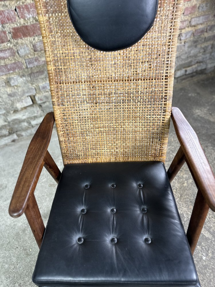 Muntendam Rocking Chair in Teak and Rattan by P. J. Muntendam for Gebroeders Jonkers Noordwolde, 1950