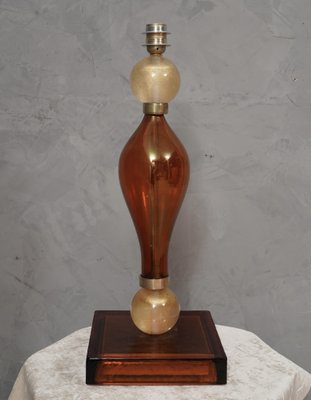 Murano Amber and Gold Blown Glass Table Lamp, 1980s-UH-1794497