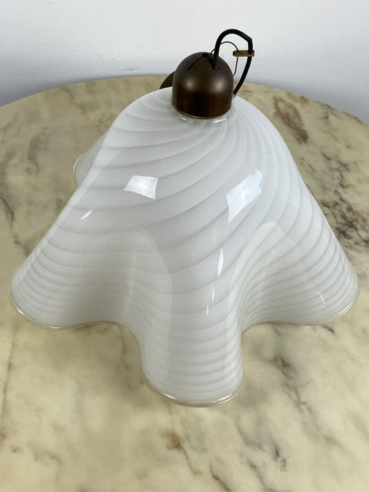 Murano and Brass Glass Hanging Light, Italy, 1970s