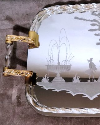 Murano Barovier Style Vanity Tray with Etched Mirror and Twisted Glass Rope-QRS-1050563