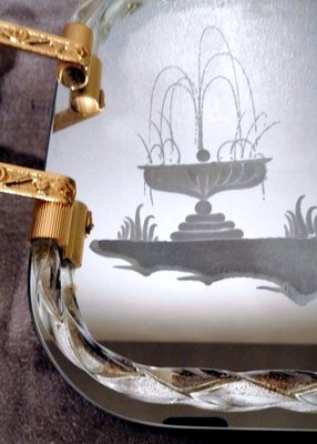 Murano Barovier Style Vanity Tray with Etched Mirror and Twisted Glass Rope-QRS-1050563