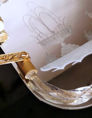 Murano Barovier Style Vanity Tray with Etched Mirror and Twisted Glass Rope-QRS-1050563