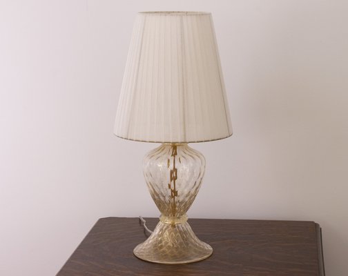 Murano Blown Glass Table Lamp with Clear Anche Gold Color with Lampshade-MPO-2043085