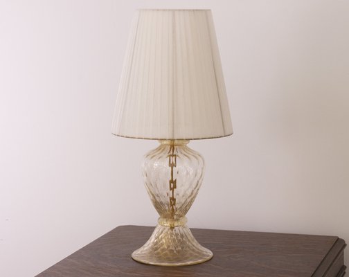 Murano Blown Glass Table Lamp with Clear Anche Gold Color with Lampshade-MPO-2043085