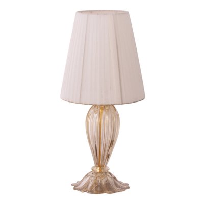 Murano Blown Glass Table Lamp with Clear Anche Gold Color with Lampshade, Italy-MPO-2043081