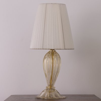 Murano Blown Glass Table Lamp with Clear Anche Gold Color with Lampshade, Italy-MPO-2043081