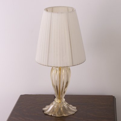 Murano Blown Glass Table Lamp with Clear Anche Gold Color with Lampshade, Italy-MPO-2043081