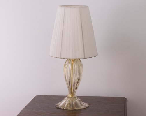 Murano Blown Glass Table Lamp with Clear Anche Gold Color with Lampshade, Italy-MPO-2043081