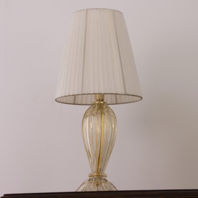 Murano Blown Glass Table Lamp with Clear Anche Gold Color with Lampshade, Italy-MPO-2043081