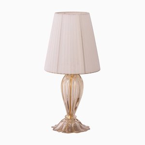 Murano Blown Glass Table Lamp with Clear Anche Gold Color with Lampshade, Italy-MPO-2043081