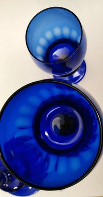 Murano Bottle Jars with Lids in Blown Blue Glass,  Set of 2-QRS-626999