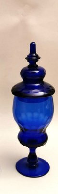 Murano Bottle Jars with Lids in Blown Blue Glass,  Set of 2-QRS-626999