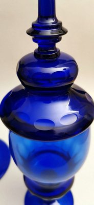 Murano Bottle Jars with Lids in Blown Blue Glass,  Set of 2-QRS-626999