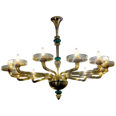 Murano Chandelier in Amber and Emerald Hand Blown Glass from Venini, 1960s-MBH-1031959