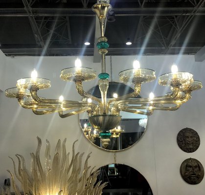 Murano Chandelier in Amber and Emerald Hand Blown Glass from Venini, 1960s-MBH-1031959