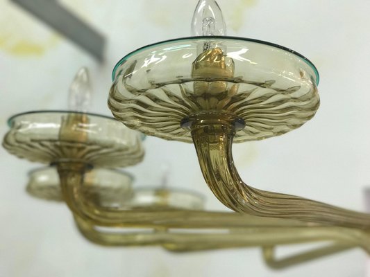 Murano Chandelier in Amber and Emerald Hand Blown Glass from Venini, 1960s-MBH-1031959