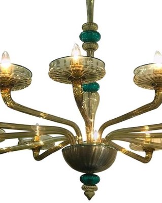 Murano Chandelier in Amber and Emerald Hand Blown Glass from Venini, 1960s-MBH-1031959