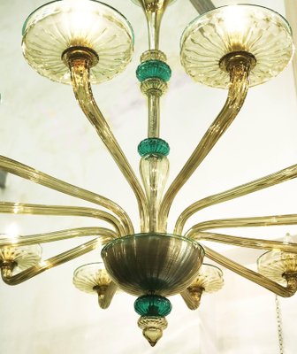 Murano Chandelier in Amber and Emerald Hand Blown Glass from Venini, 1960s-MBH-1031959