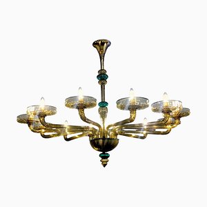 Murano Chandelier in Amber and Emerald Hand Blown Glass from Venini, 1960s-MBH-1031959