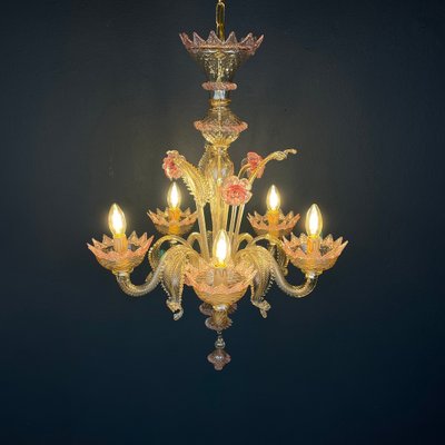 Murano Chandelier in Pink and Clear, Italy, 1980s-WQC-1731958