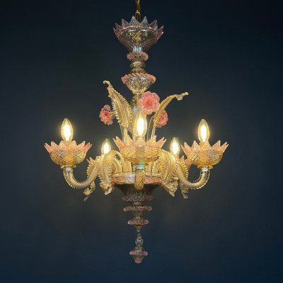 Murano Chandelier in Pink and Clear, Italy, 1980s-WQC-1731958