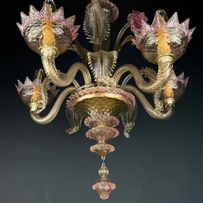 Murano Chandelier in Pink and Clear, Italy, 1980s-WQC-1731958