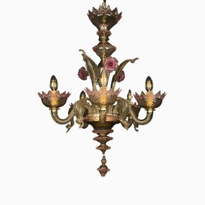 Murano Chandelier in Pink and Clear, Italy, 1980s-WQC-1731958