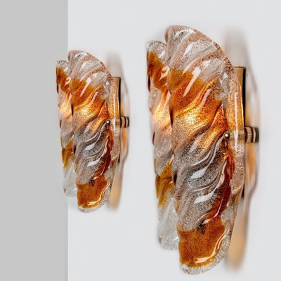 Murano Clear and Orange Glass Wall Lights, 1970s, Set of 2-VDW-1422391