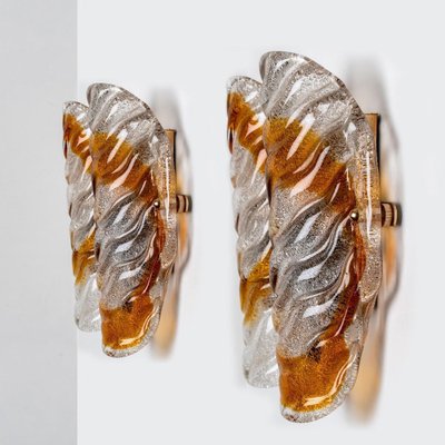 Murano Clear and Orange Glass Wall Lights, 1970s, Set of 2-VDW-1422391