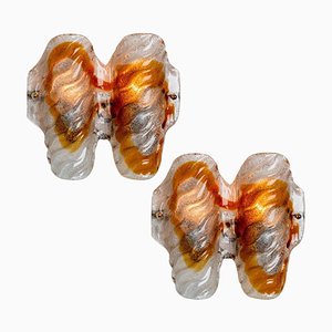 Murano Clear and Orange Glass Wall Lights, 1970s, Set of 2-VDW-1422391