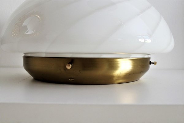 Murano Crystal and Brass Flush Mount with Central Glass Lens, 1970s-VNE-966009