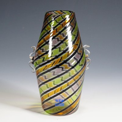 Murano Glass A Canne Glass Vase with Handles from Fratelli Toso, Italy, 1965-KJP-1267668