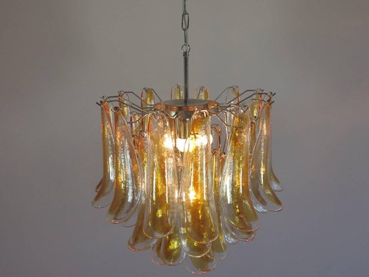 Murano Glass Amber Petals Chandeliers from Mazzega, 1970s, Set of 2-MBH-1031983