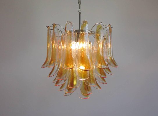 Murano Glass Amber Petals Chandeliers from Mazzega, 1970s, Set of 2-MBH-1031983