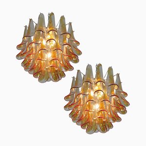 Murano Glass Amber Petals Chandeliers from Mazzega, 1970s, Set of 2-MBH-1031983