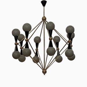 Murano Glass and Brass Grey and Black Chandelier, 2000-UH-1763403