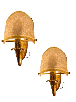 Murano Glass and Brass Sconces, 1980s, Set of 2-JJC-1419345