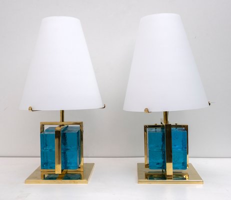 Murano Glass and Brass Table Lamps, Set of 2-FER-958240