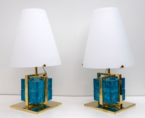 Murano Glass and Brass Table Lamps, Set of 2-FER-958240