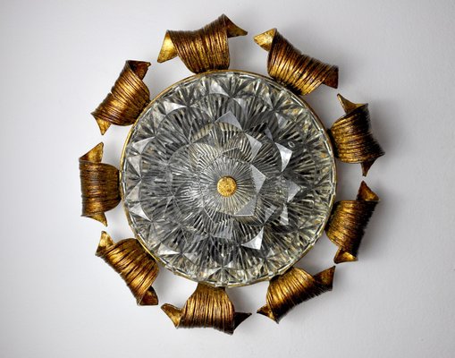 Murano Glass and Gold Leaf Sun Wall Lamp, Italy, 1960s-EJE-1373639