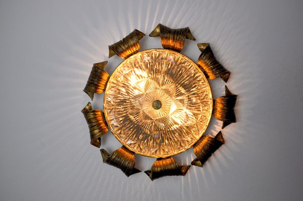 Murano Glass and Gold Leaf Sun Wall Lamp, Italy, 1960s-EJE-1373639